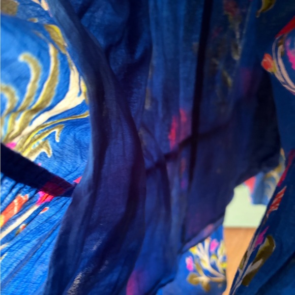 THML Floral dahlia puff sleeve Midi Dress blue green - Picture 8 of 11